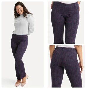 Betabrand Power Down Plaid Straight Leg Two Pocket Yoga Dress Pants